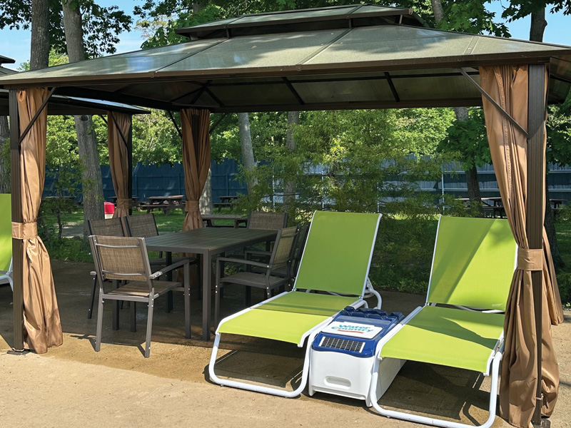 two people in a cabana